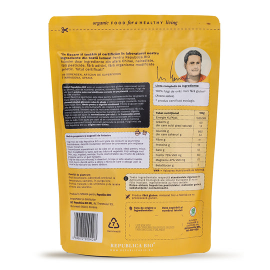 Fulgi mici de ovaz fara gluten ecologici Republica BIO, 500 g